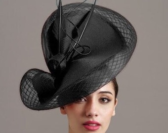 Black Kentucky derby hat with veil for women, Royal Ascot fascinator hat, Black wedding guest hat, luncheon party, KY derby fascinator women