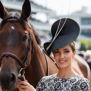 Black Kentucky derby hat for ladies - Black hat for the Royal Ascot races- Black wedding hat for woman - Black white fascinator