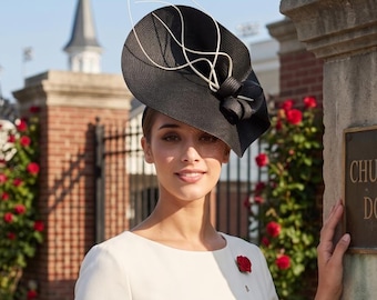 Groom's mother's wedding hat black and ivory - Royal Ascot races hat for woman - Epsom derby fascinator - Prix Diana woman hat - Dubai cup