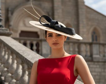 Black and beige Kentucky derby hat for woman - Royal Ascot Hat - Elegant Wedding dress hat -  Melbourne cup hat - fashion tea party hat