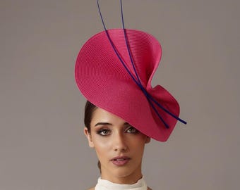 Pink and royal blue wedding hat - Fuschia pink blue Royal Ascot hat - Royal blue Kentucky derby hat for woman - fascinator large oaks day