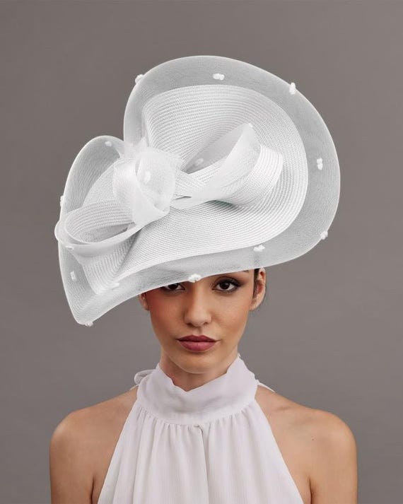 Royal Ascot Hat White With Veil, White Bride Wedding Fascinator