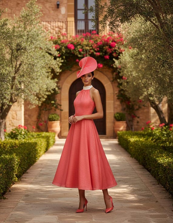 White and Coral Woman Derby Hat - Coral Ascot Ladies Hat  display picture 1