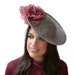 Grey and pink fascinator, gray saucer hat, kentucky derby hats, pink derby hats, grey races hats, grey wedding hat, pink flower ascot hat,