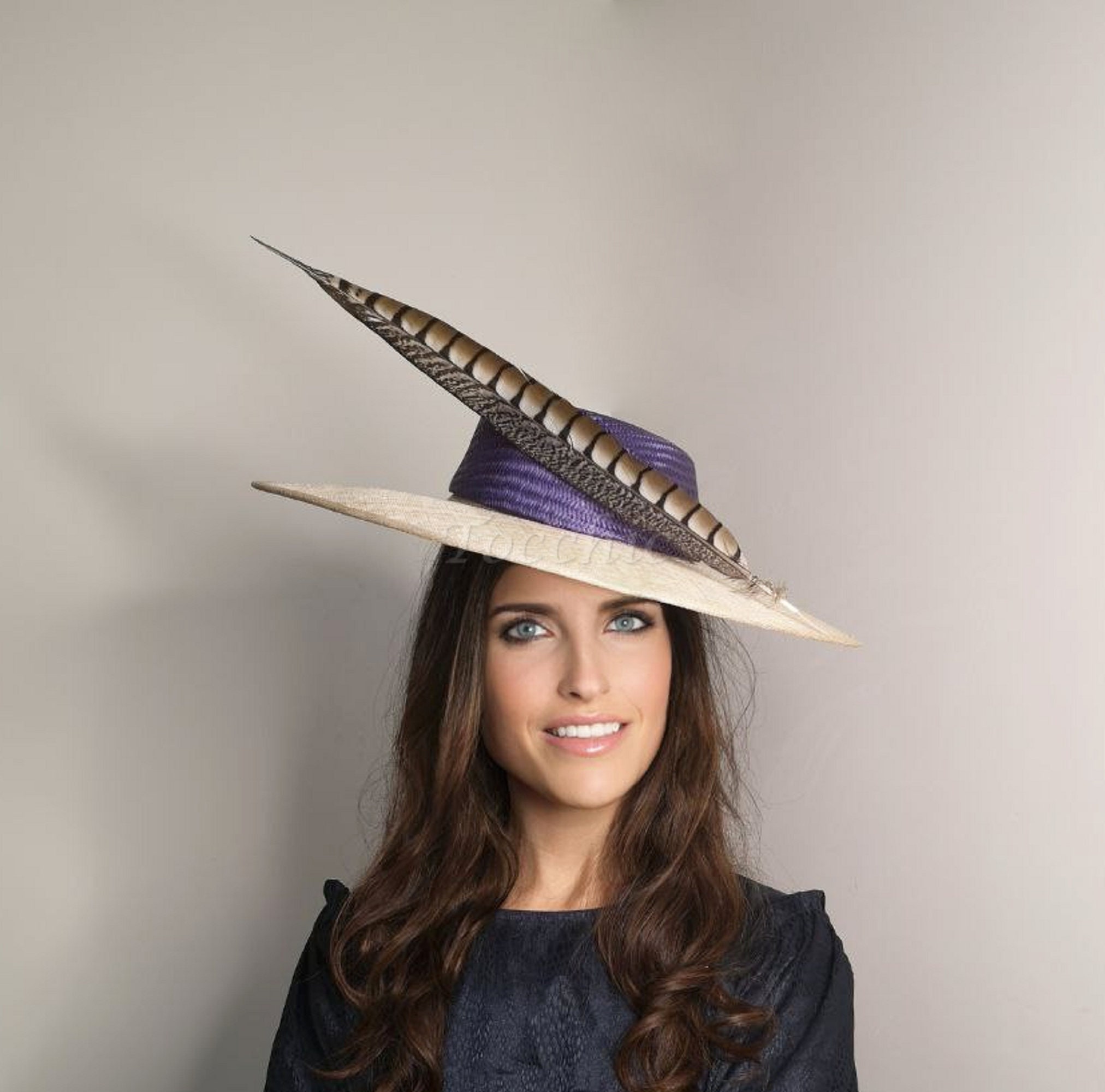 Elegant Purple and Beige Wedding Hat 