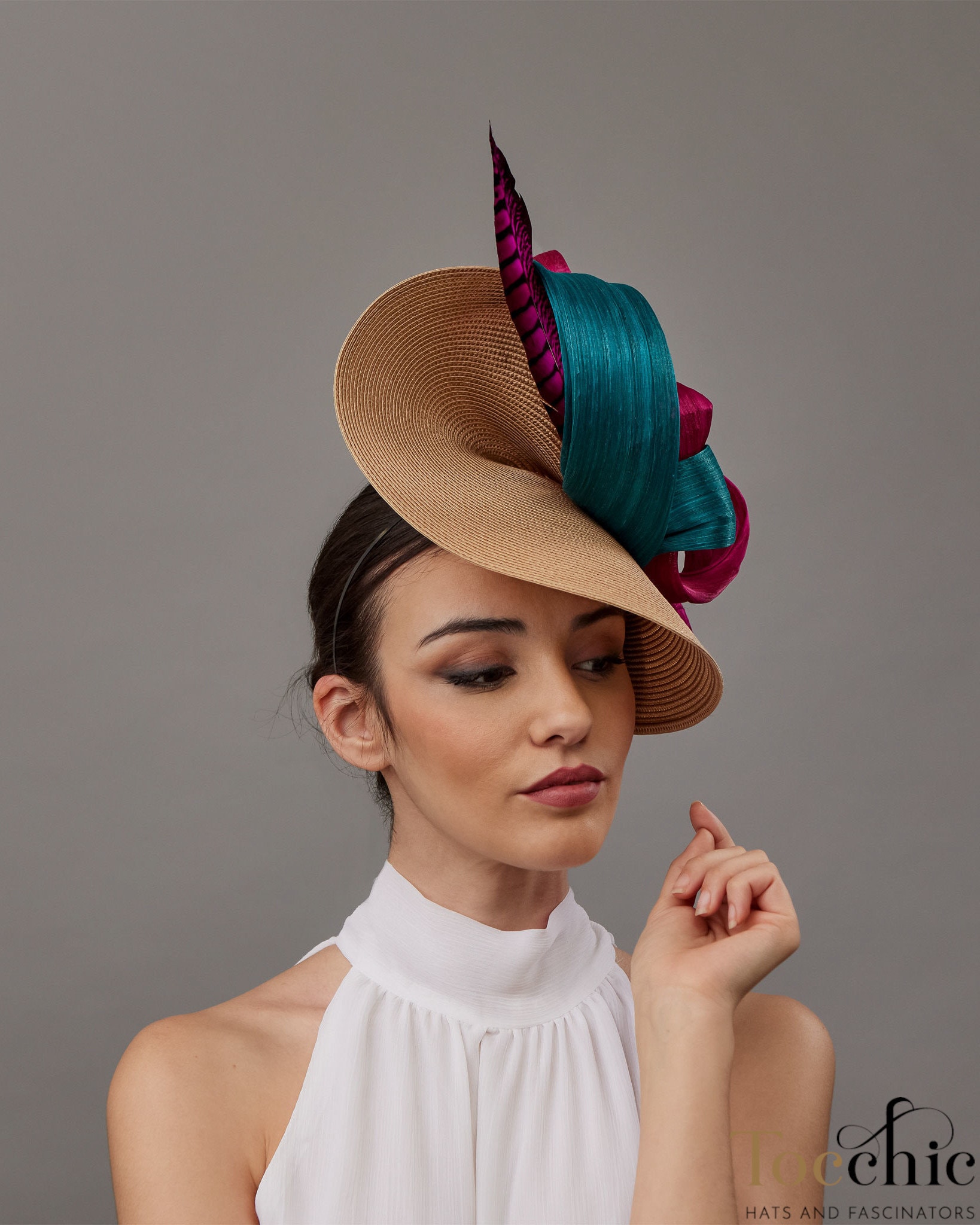 Woman Wedding Fascinator Hat Pink and Turquoise, Kentucky  display picture 3
