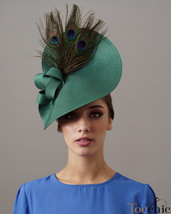 Peacock Hat, Kentucky Derby Hat With Feathers Green, Green Races Hat, Cream  Ascot Hat, Peacock Fascinator, Feathers Wedding Hat, Womens Hats 