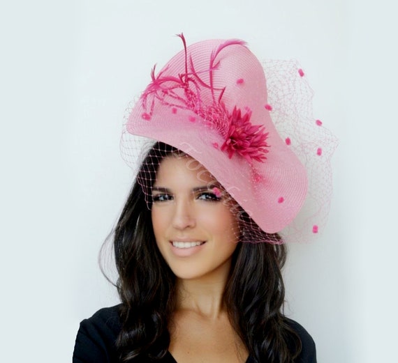 Pink Fascinator With Veil Fuchsia Kentucky Derby Hatpink - Etsy