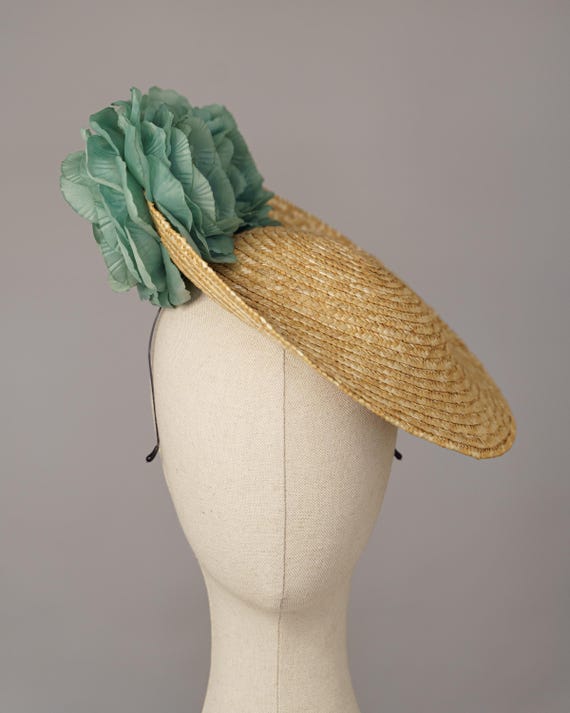 Chic Beige and Teal Straw Hat Wide Brim Straw Sun Hat – Turquoise and Tan | Beach  main image 2