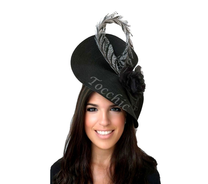 Black Fascinator With Feathers Black Ascot Fascinator Hat Etsy
