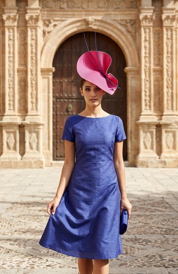 blue dress with pink fascinator Blue Dress With Pink Fascinator