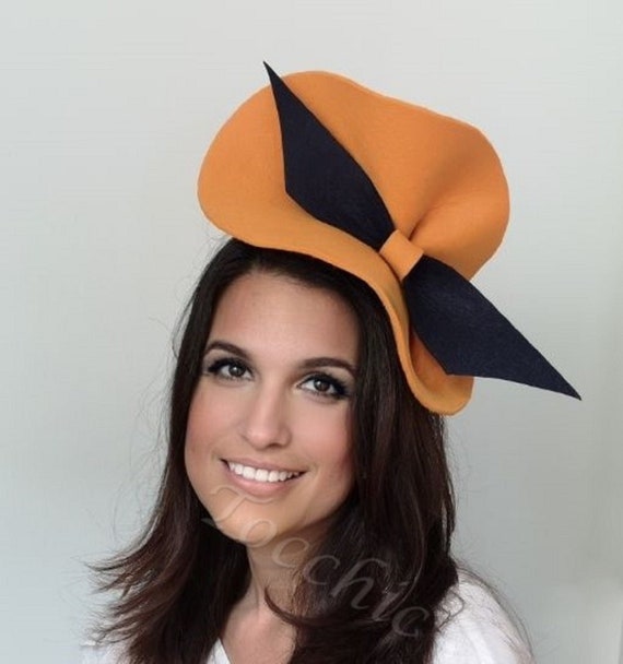 Felt Mustard Yellow Hat With Navy Blue 