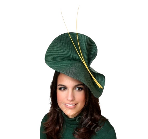 Green and Yellow Fascinator Hat Dark Green Wedding Hat Yellow