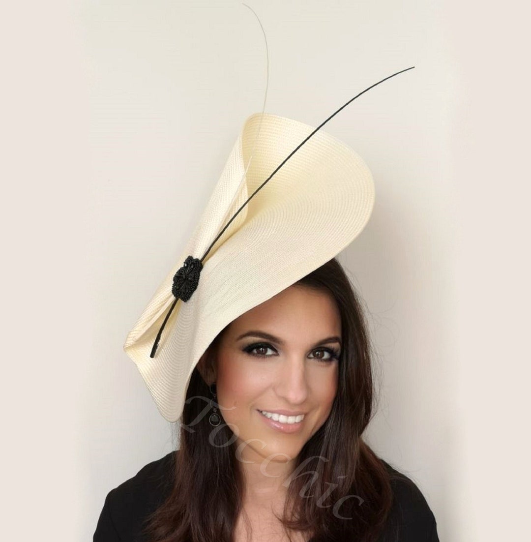 Black and White Fascinator With Feathers White Ascot Hat Etsy