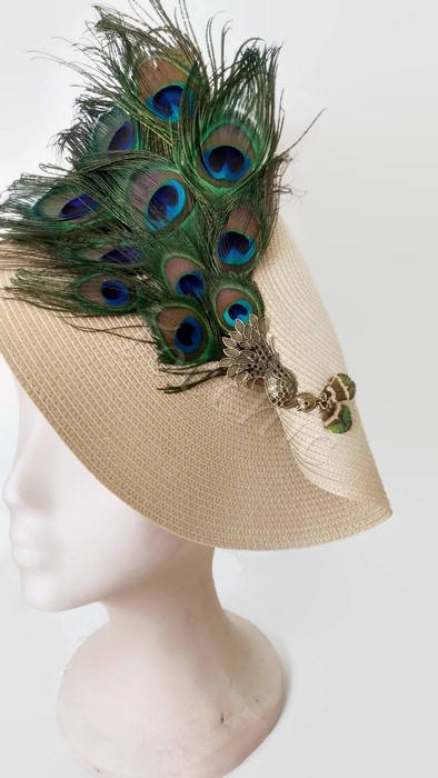 Peacock Hat, Kentucky Derby Hat With Feathers Green, Green Races Hat, Cream  Ascot Hat, Peacock Fascinator, Feathers Wedding Hat, Womens Hats 