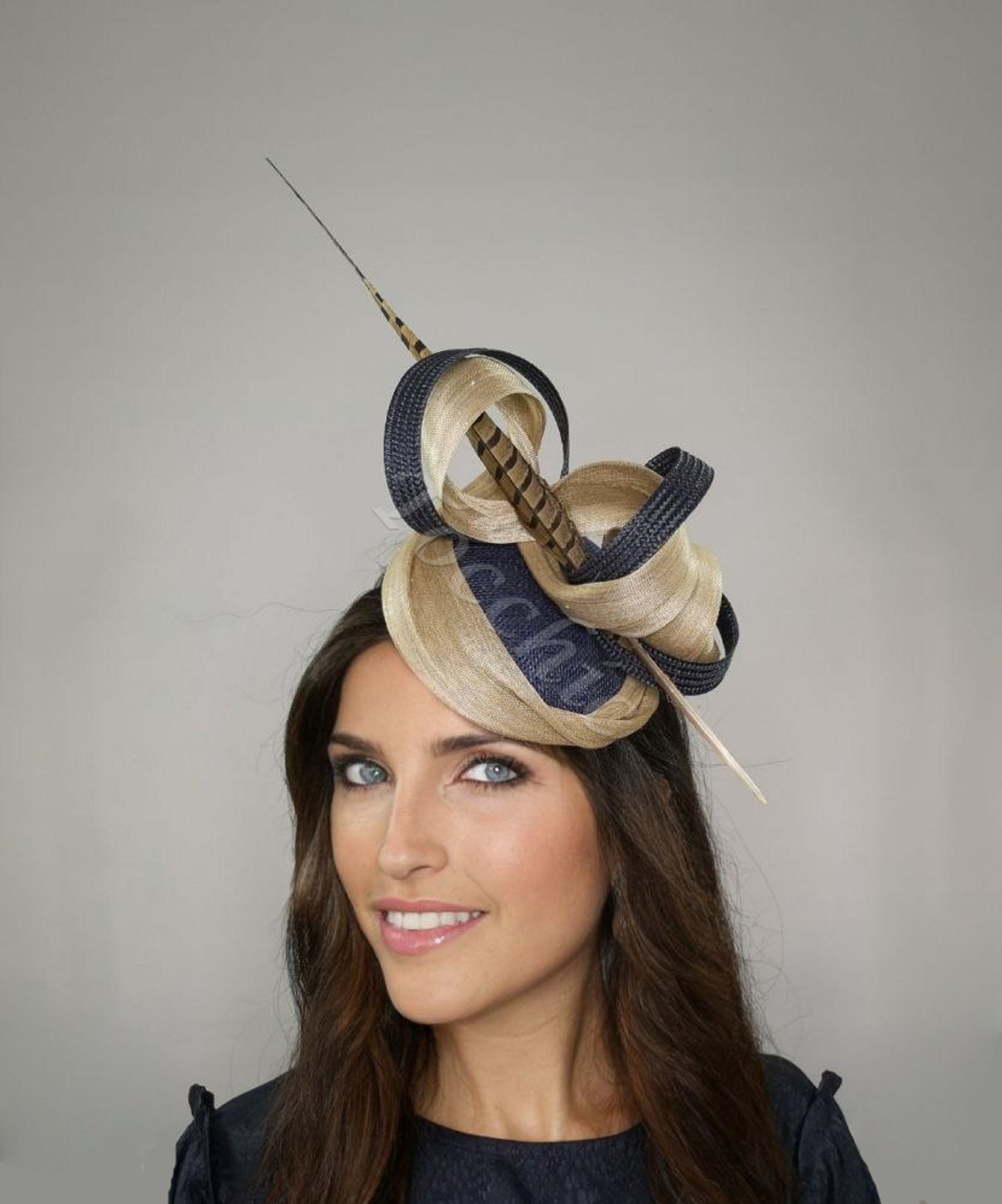Wedding Hat Cream and Navy 