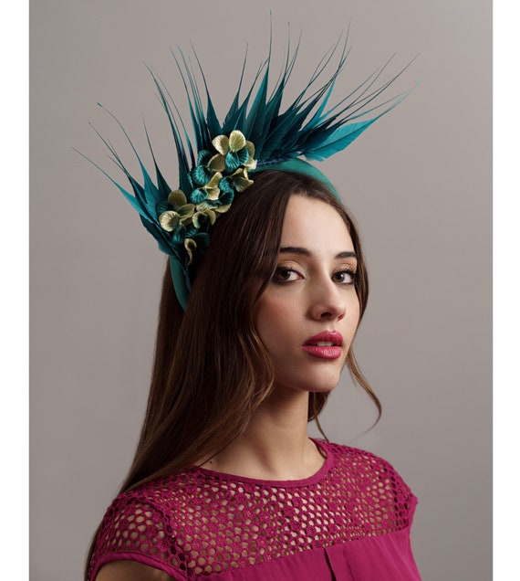 Dark Green Feather & Organza Holiday Fascinator Tea Christmas & Winter Party Hat Bniksok Christmas Fascinators for Women Tea Party Hat Red  main image 4