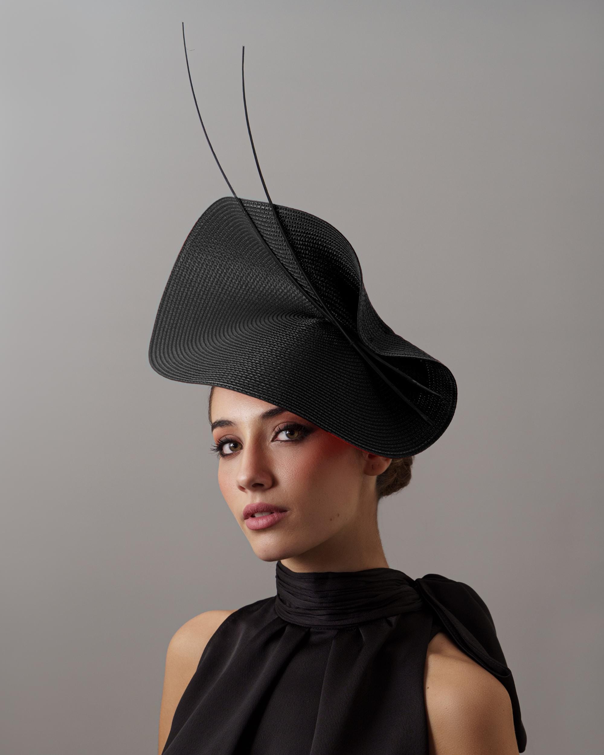 Black Derby Hat for Ladies - Black Fascinator - Black 