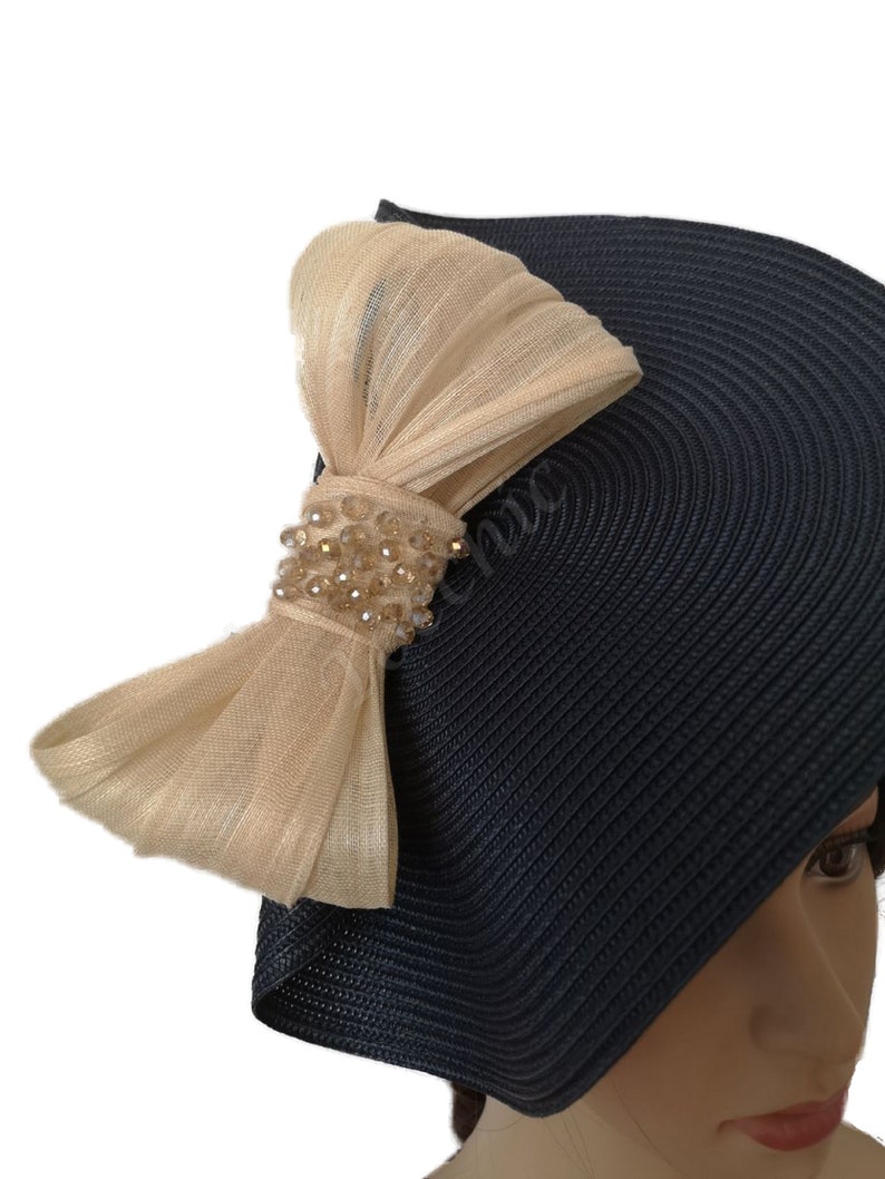 Woman Navy blue wedding fascinator, Melbourne cup hat, mother of the groom hat, Tea Party hat with a bow, Ascot races ladies hat blue large image 9