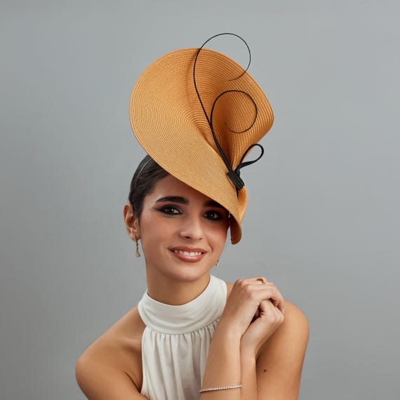 Elegant Camel and Black Royal Ascot Fascinator Hat - Woman  display picture 1