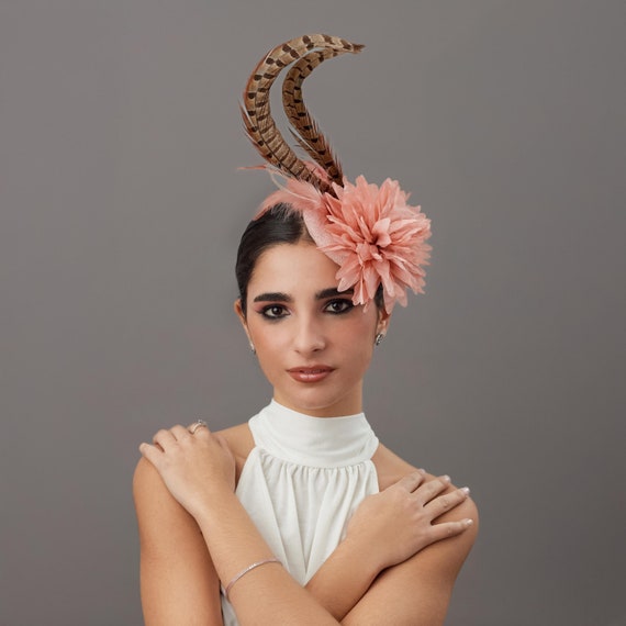 Woman Wedding Percher Hat Nude Pink and Brown - Flower  display picture 3
