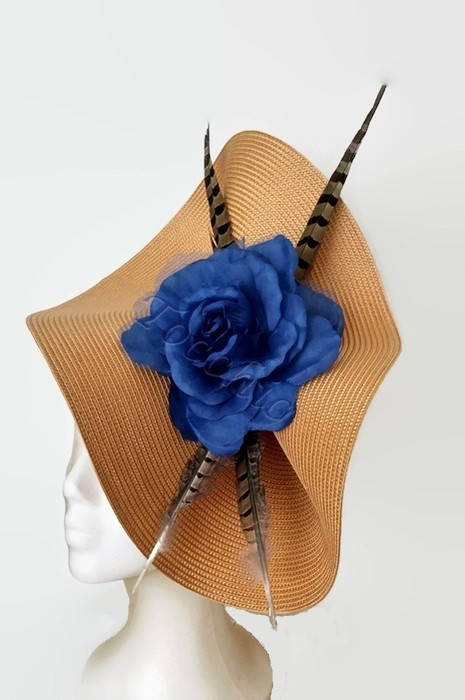 Gold and Royal Blue Fascinator, Blue Kentucky Derby Hats  display picture 1