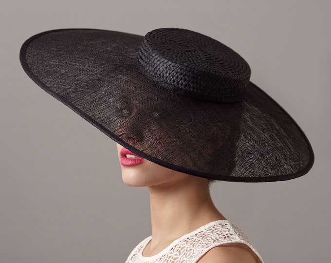 Elegant Black Wedding Hat for Women, Black Church Hat, Black Tea Party