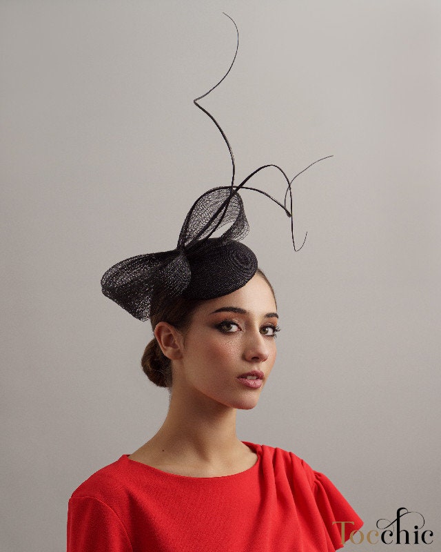 Fascinator Cappello A Pillbox Francese Per Donna – Nero – Con Rete – Per Matrimoni, Corse, Feste, Funerali