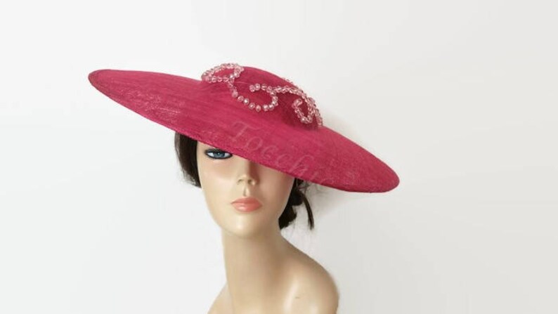 Pink tea party hats Crystal wedding hat pink rose Royal Ascot hat Kentucky derby hat pink womens dress hats Original races hat pink,