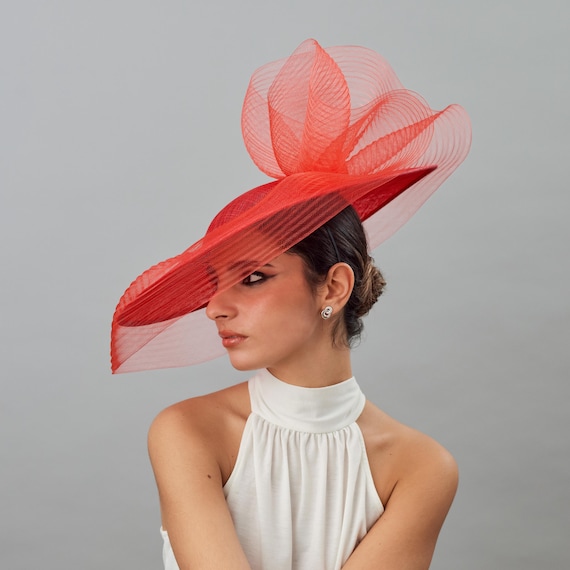 Tocchic Red Fascinator Hat with Veil - Women Accessories mesh bow RED Fascinator. Red Bow Hat With Mini Birdcage Veil. Red  main image 2