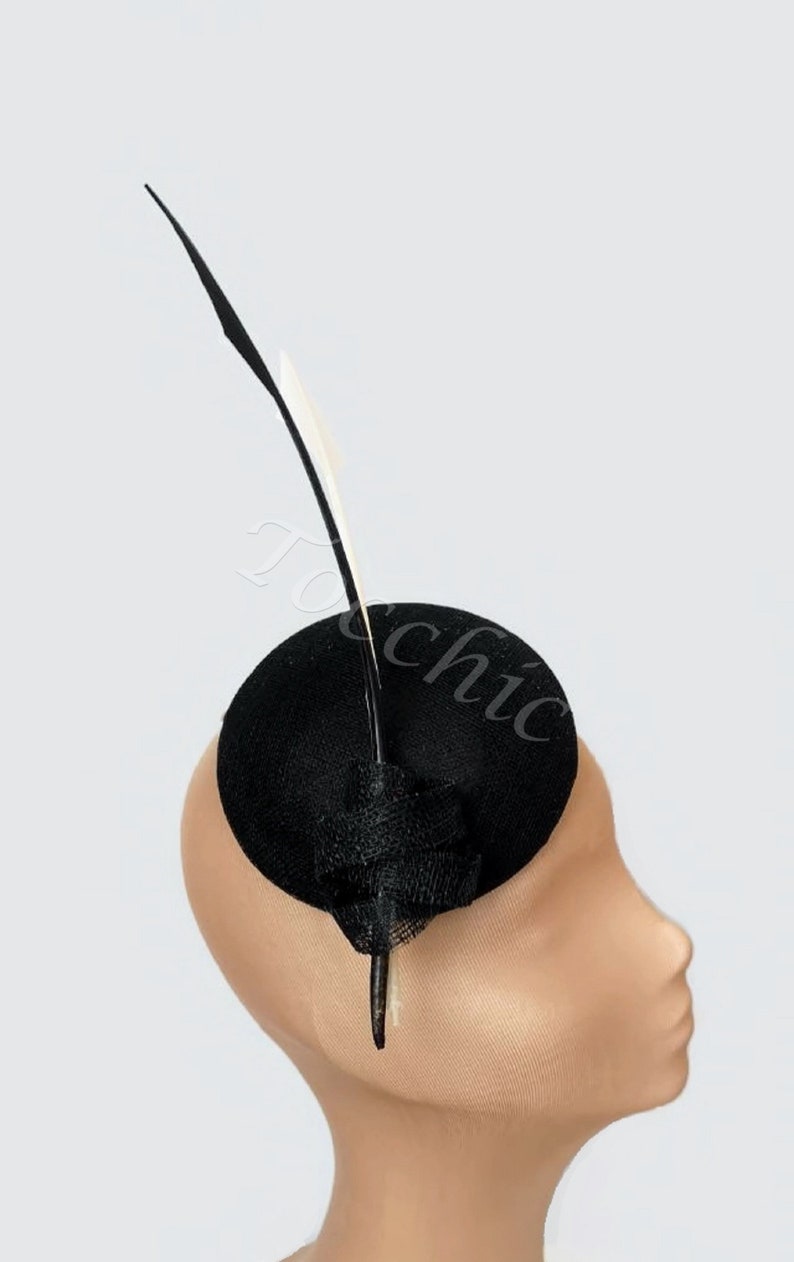 Kate Middleton hat black Tea Party hat White and black Ascot Hat black wedding hat black percher hat white cocktail hat with feathers