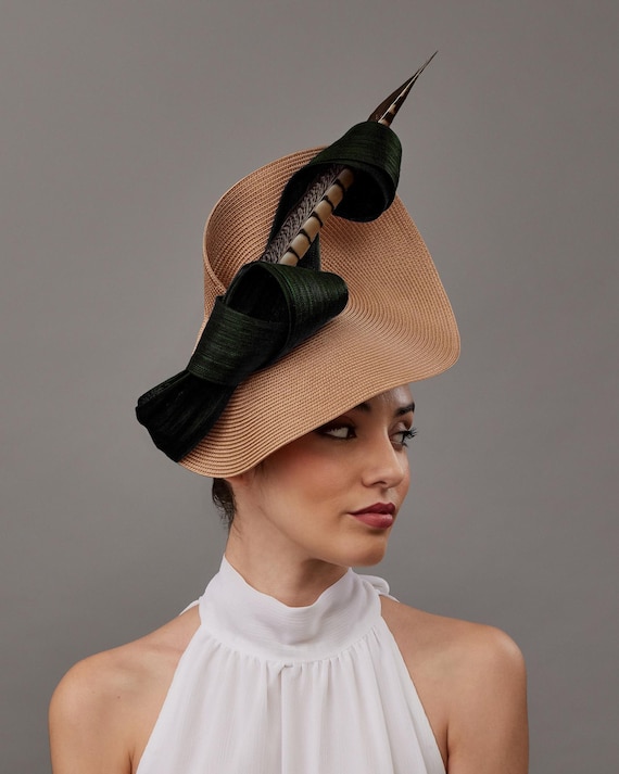 Elegant Black Vintage Cream Hat  with Feather Accent Vintage 1950s Hat / 50s Feather Hat / Black and Cream  main image 3