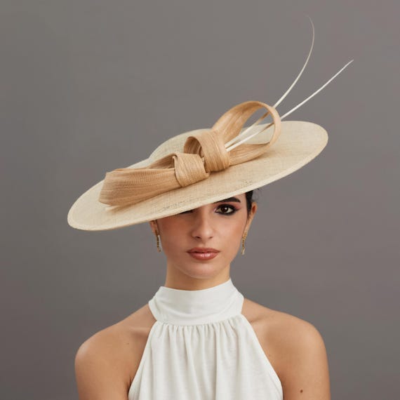 Ivory and Beige Kentucky Derby Hat - Elegant Cream Royal  display picture 2