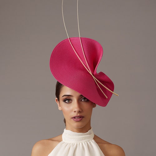 Pink and White Wedding Fascinator Hat - Fuchsia Pink 