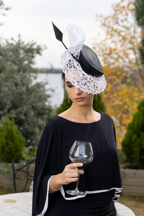 Elegant White and Black Royal Ascot Hat - White and Black  display picture 3