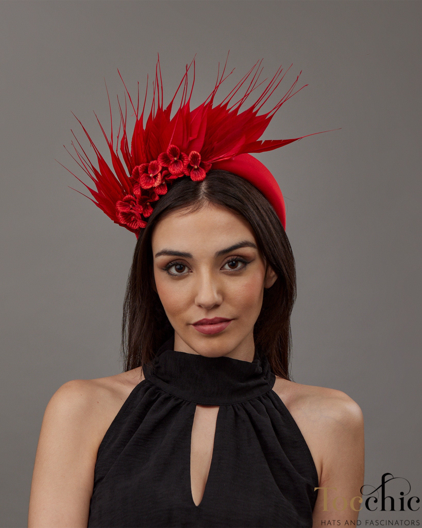 Bridesmaids Feathers Headband Fascinator Red - Lady Tea  display picture 2