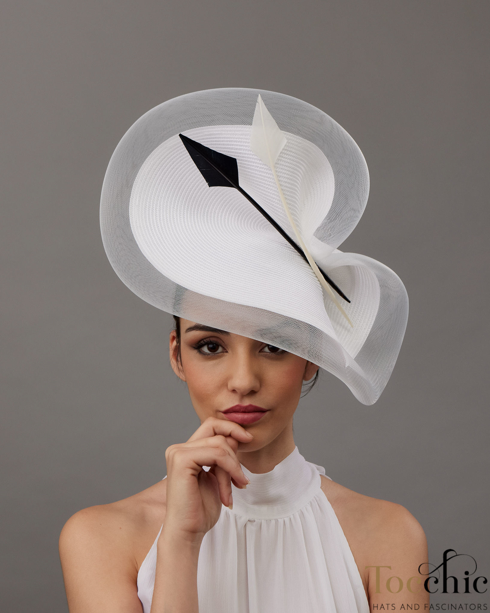 Kentucky Cappello da fascinator a tesa larga bianco nero per Kentucky Cappello da fascinator a tesa larga bianco nero per