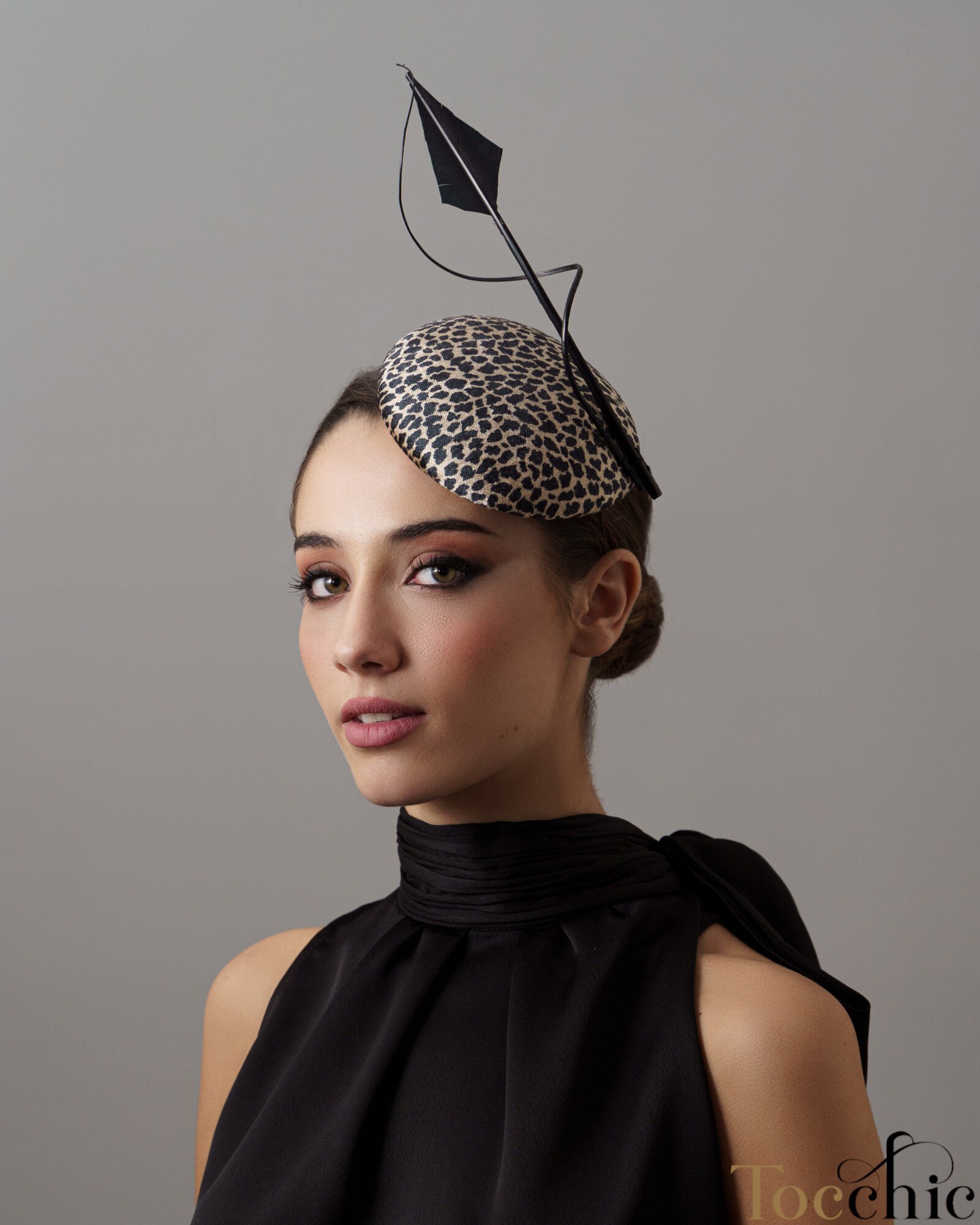 August Hat Co Leopard Print Fascinator Cocktail Hat  Brown Mesh Bow  OS New Leopard Print Fascinator: Feathered Animal Print Cocktail  main image 4