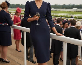 Kentucky Derby Hat Navy and Sky Blue - Woman Oaks Feathers 