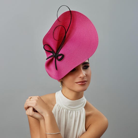 Elegant Pink and Black Fascinator Black and Pink Fascinator Hat With Flowers and Feathers  main image 3