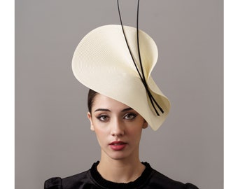 Woman Kentucky derby hat ivory, Bride Wedding fascinator hat ivory, Tea Party large fascinator, woman Wedding guest hat, Melbourne Cup hat