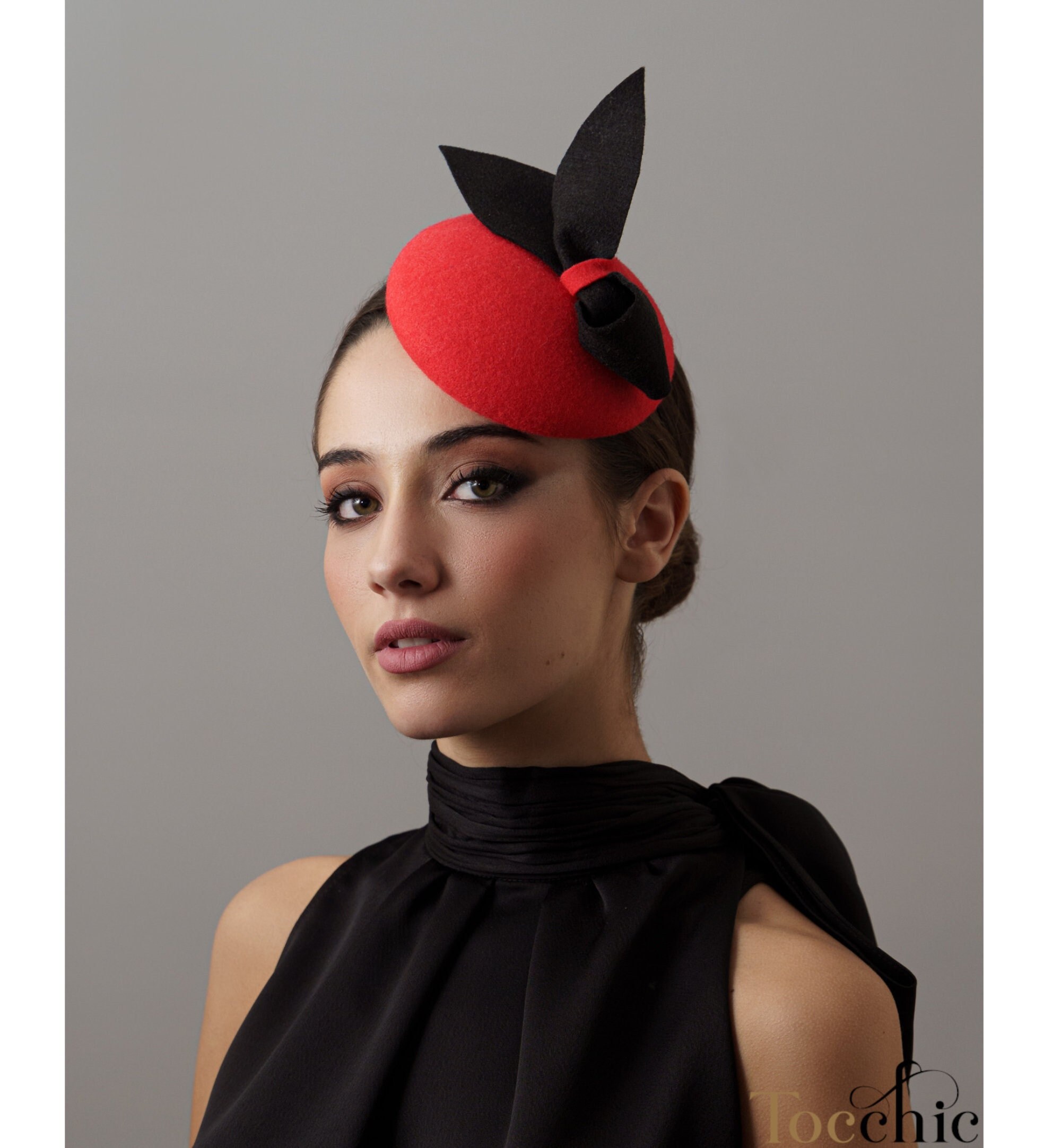 Red and Black Winter Fascinator, Felt Fascinator, Winter  display picture 1