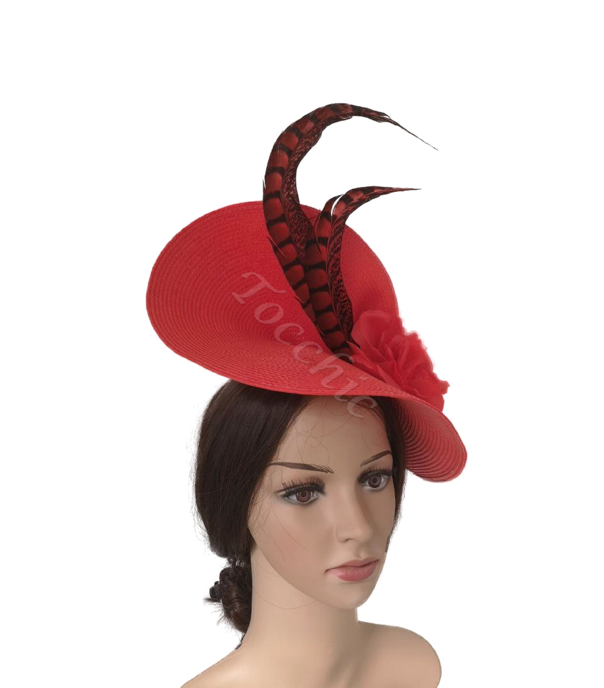 Red Feathers Hat Woman, Kentucky Derby Hat, Red Wedding Hat 