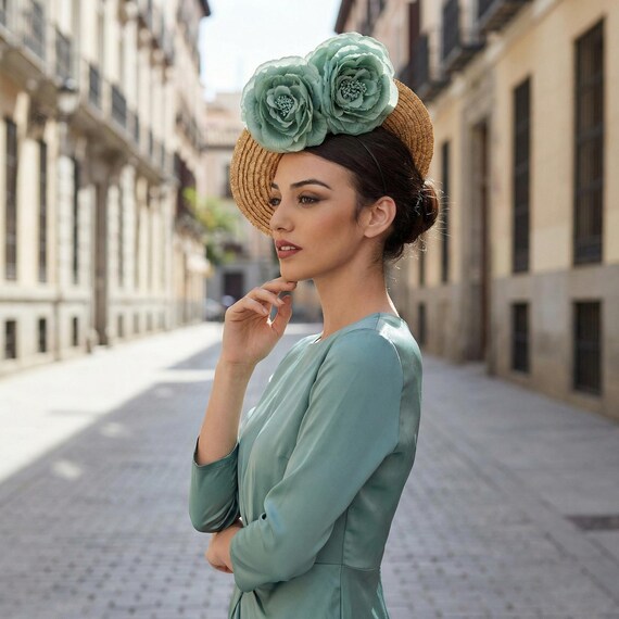 chinese dress ladies Felicity Fascinator  Green & Teal Sequin Flower Hat