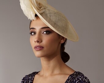 Cream Wedding Saucer Hat With Flowers - Ivory Royal Ascot  display picture 1