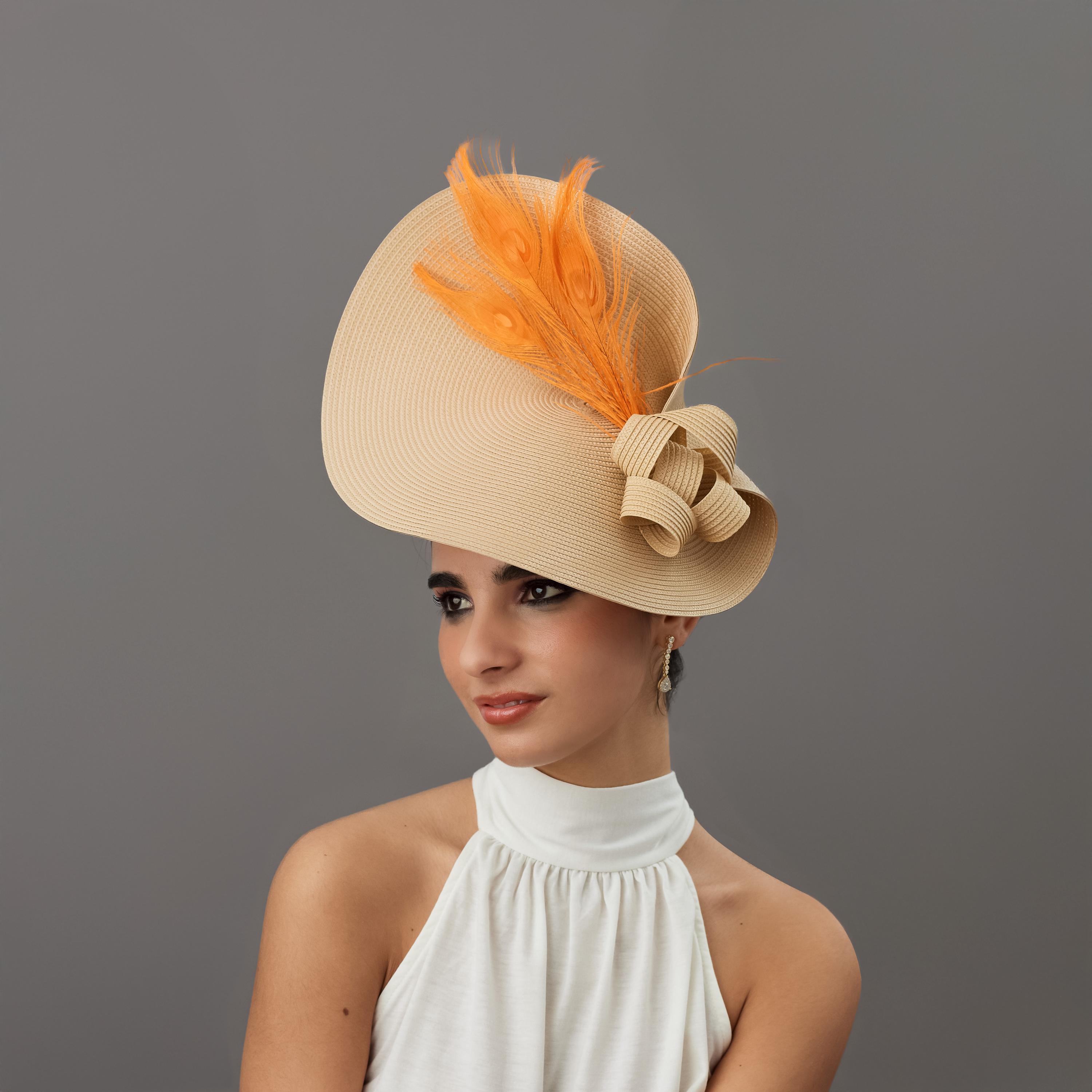 Vintage French Elegant Straw Orange Trimmed Women\'s Hat VICTORIAN 1890 main image 4