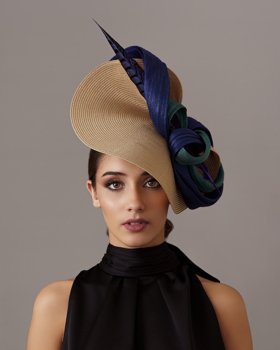 Woman Wedding Fascinator Hat Green and Blue - Green Kentucky  display picture 3