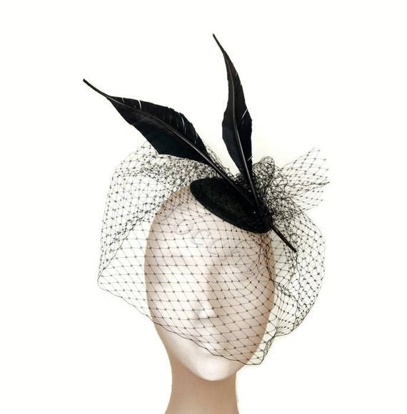 Tocado para invitada de boda negro con velo tocados para | Etsy México