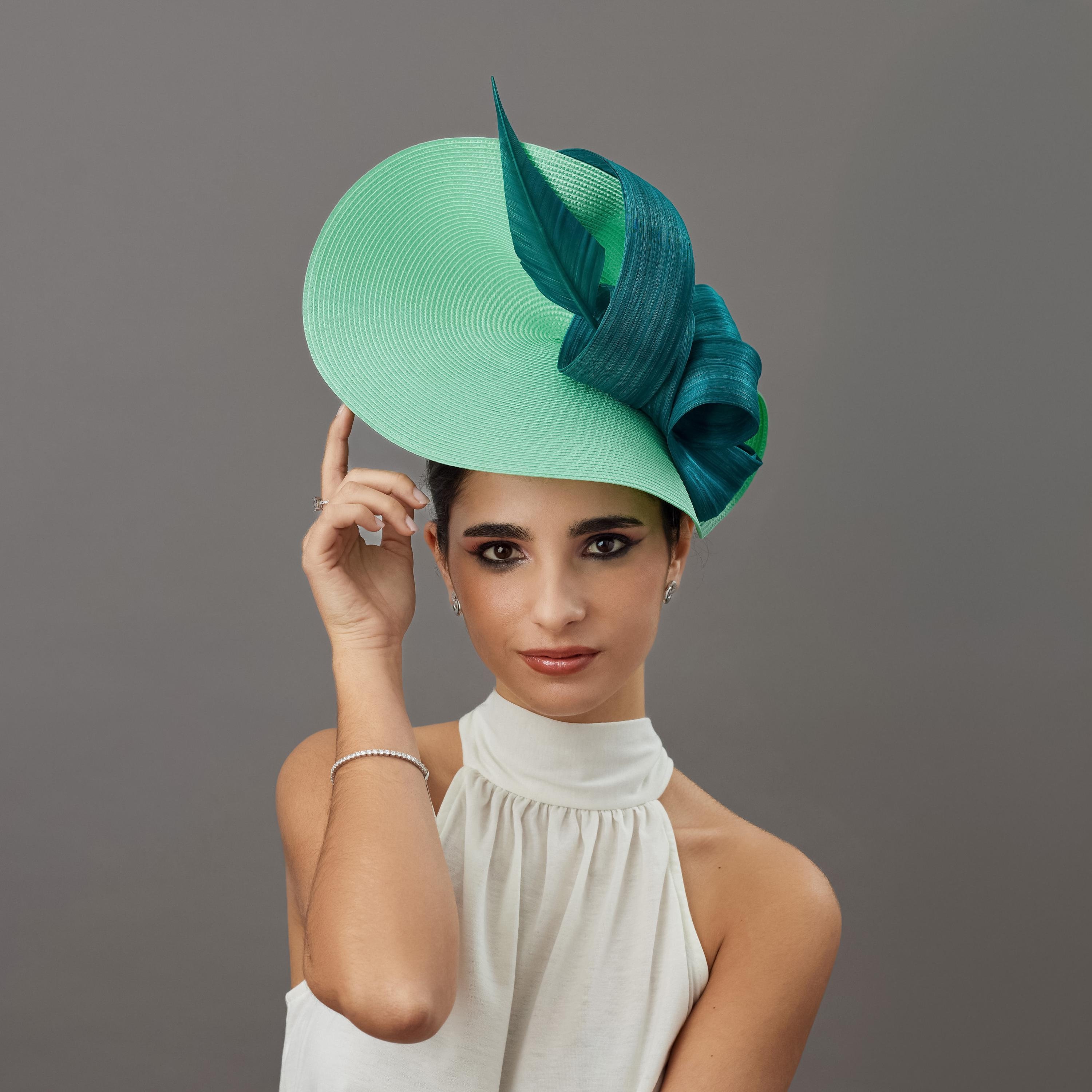 Turquoise Custom Derby/Wedding Hat Stylish Kentucky Derby hats made by The Hat Girls in  main image 2