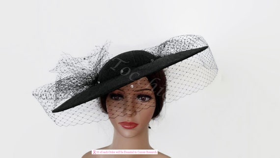 Black Veil Hat Black Kentucky Derby Hat Black Wedding Hat Etsy